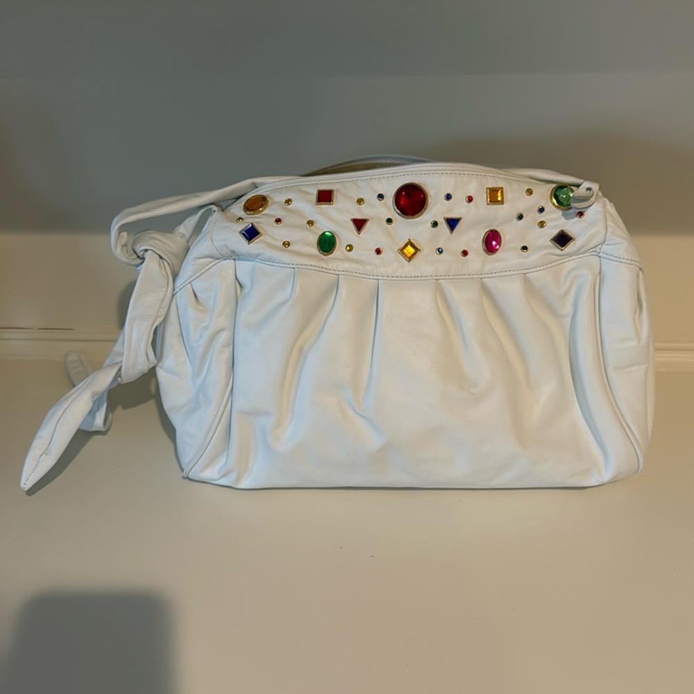 Vintage white leather jeweled purse